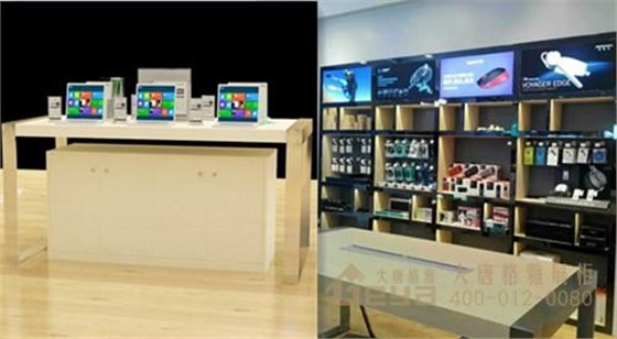 宏圖三胞電腦展柜鋼木木紋電腦展柜體驗(yàn)臺